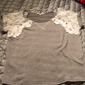 Miss Me gray and white lace top small